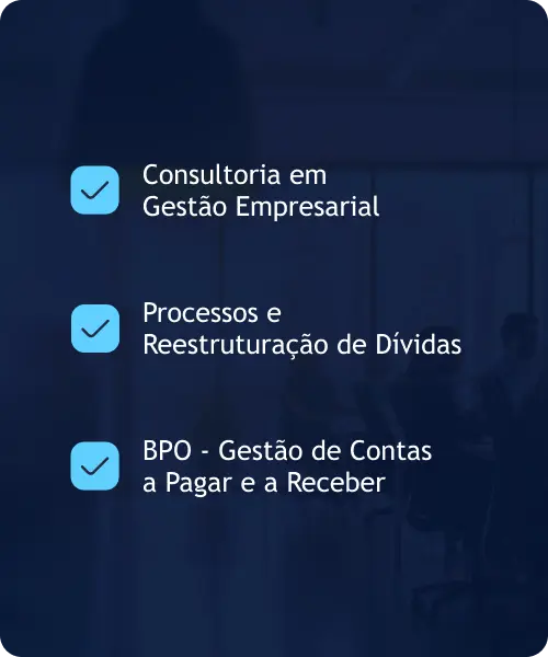 Consultoria em Gestão Empresarial Processos e Reestruturação de Dívidas BPO - Gestão de Contas a Pagar e a Receber